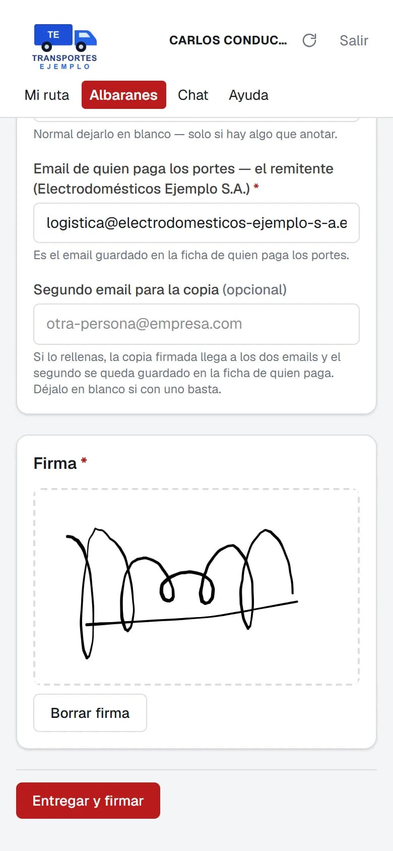 Firma del destinatario desde el móvil