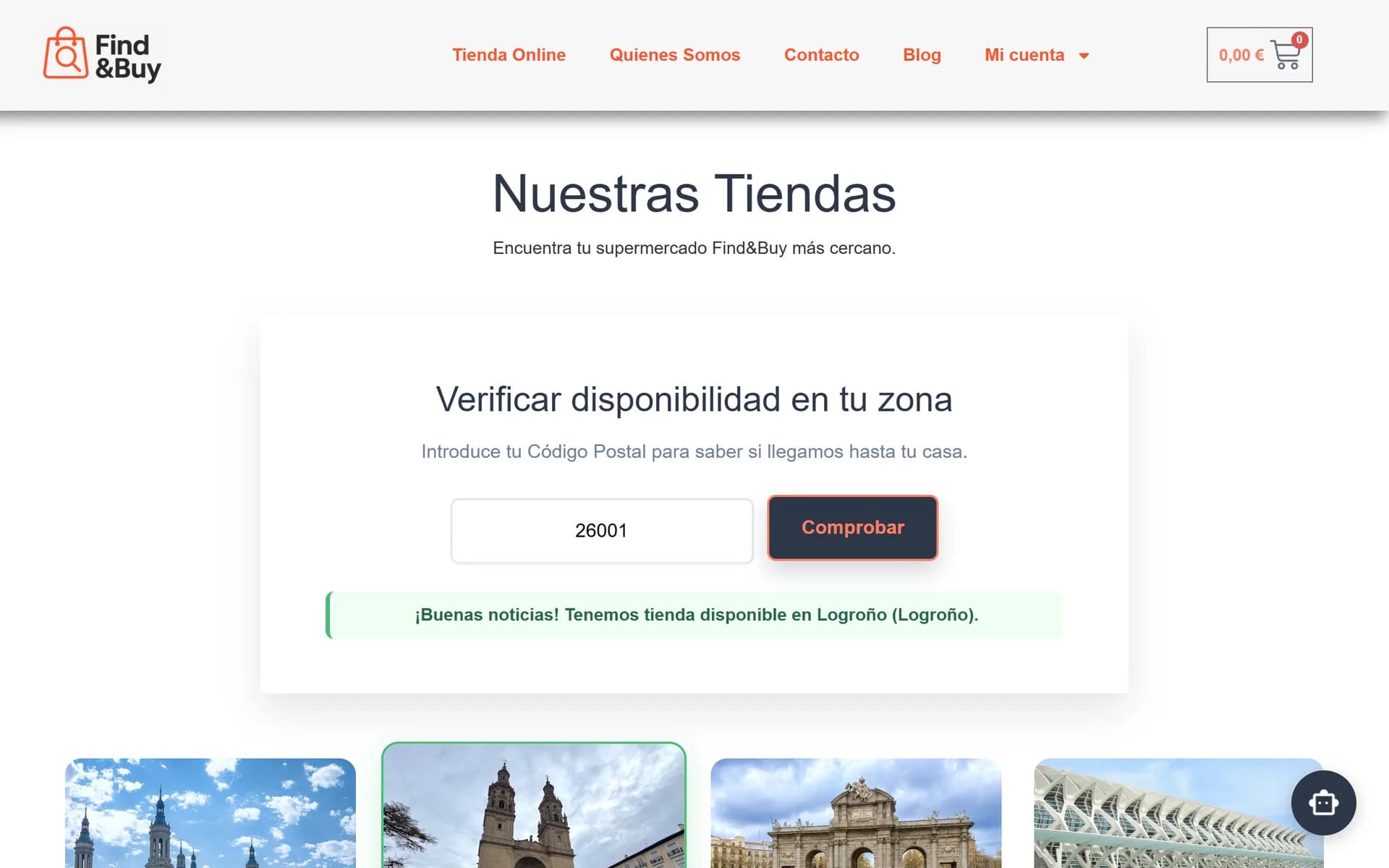 Buscador de código postal para comprobar si hay tienda en tu zona